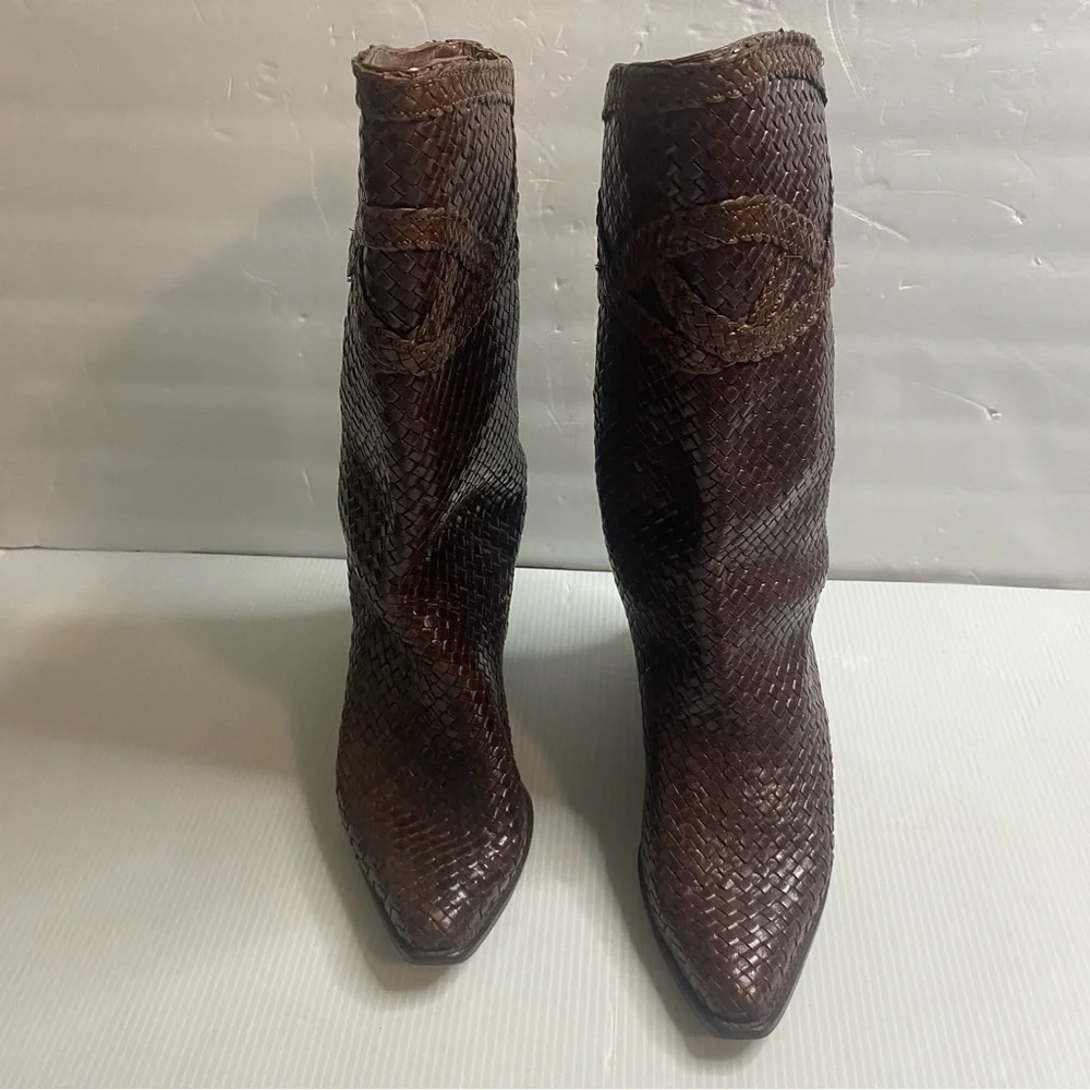 Sesto Meucci Woven Brown Leather Mid-Calf Women’s Boots Size 7M - Picture 5 of 13
